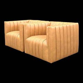 Vintage Boho Four Hands Channel Tufted Swivel Chairs Pair (1 of 9)