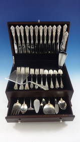 Wallace Rose Point Sterling Silver Flatware Set 60 Pcs Dinner Service (1 of 9)
