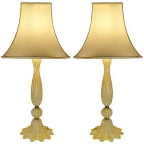 Elegant Pair of Murano Avventurina Italian Table Lamps 31.5" Gold Art Glass (1 of 10)