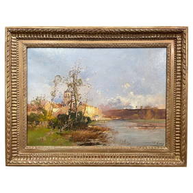 19th Century Landscape Oil Painting by J. Lievin France 31 x 24 Gilt Frame (1 of 14)