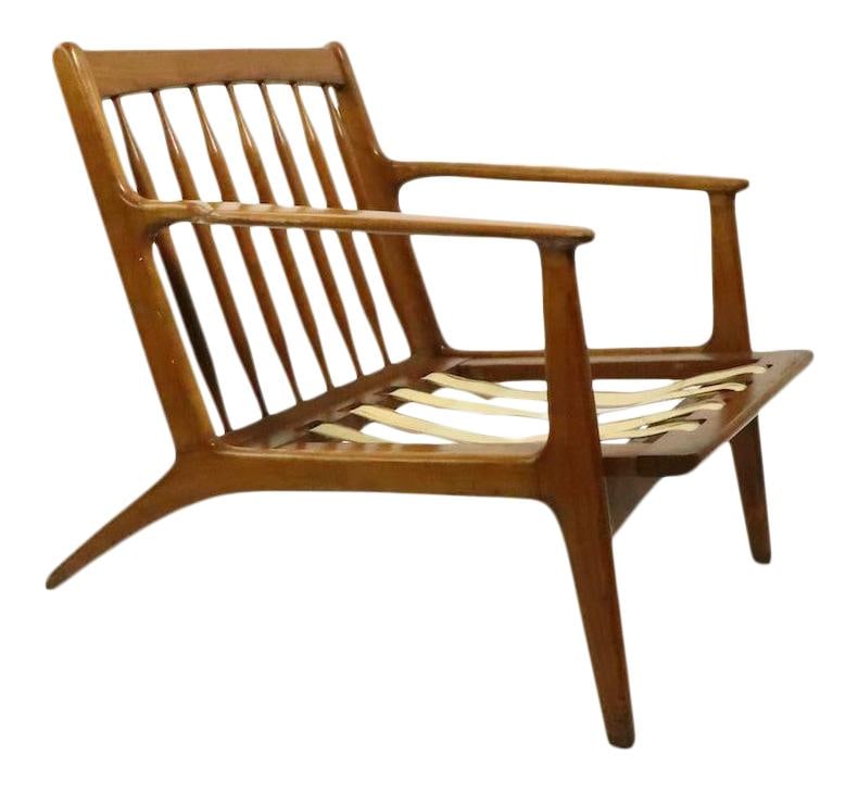 Ib Kofod Larsen Danish Modern Lounge Chair by Selig 32 x 29 x 26 in Brown: Ib Kofod Larsen Danish Modern Lounge Chair by Selig 32 x 29 x 26 in Brown This Danish Modern lounge chair, designed by Ib Kofod Larsen for Selig, showcases a sleek and stylish profile. The solid wood