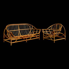 Vintage Coastal Rattan Sofa and Chair Set of 2 (1 of 9)