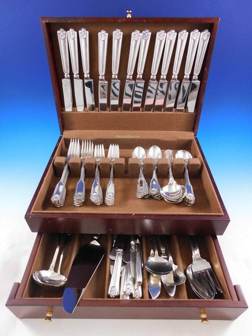Frank Smith Fiddle Shell Sterling Silver Flatware Set for 12 82 pcs: Frank Smith Fiddle Shell Sterling Silver Flatware Set for 12 82 pcs Enhance your dining experience with this exquisite Fiddle Shell Sterling Silver Flatware Set by Frank Smith, featuring service for 1