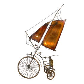 Brutalist Metal Tricycle Sculpture with Sails 21.5" Tall Signed After Jere 1970s (1 of 9)