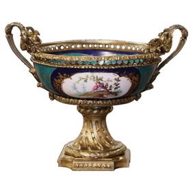 19th Century French Sevres Louis XVI Jardiniere Bronze Dore Hand-Painted 11.5H 14.5D (1 of 14)