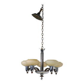 Elegant Art Deco Chandelier Black Chrome 5 Custard Glass Shades 28 in Drop (1 of 10)