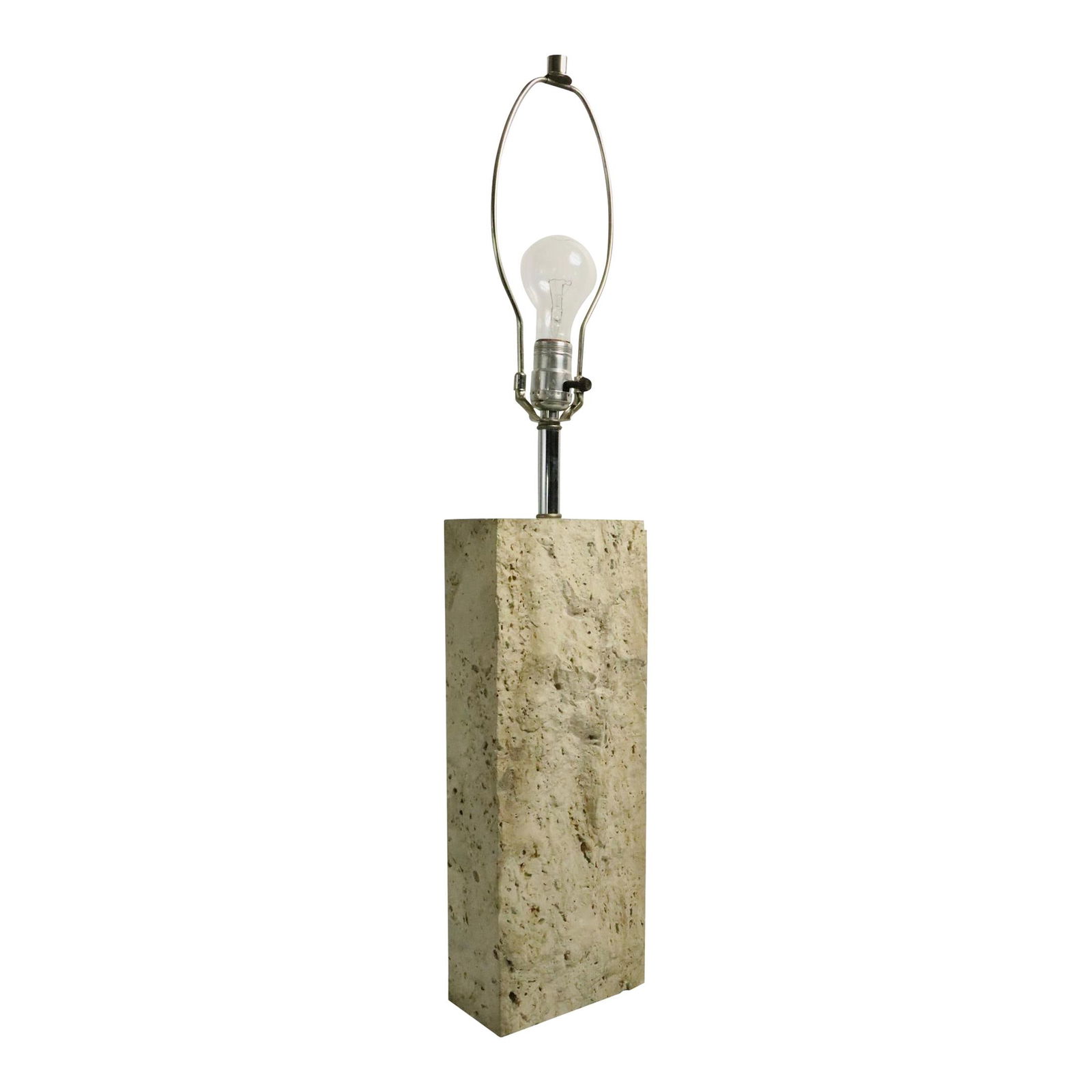 1970s Italian Travertine Marble Table Lamp Antique White 30.5 in: 1970s Italian Travertine Marble Table Lamp Antique White 30.5 in Elevate your decor with this chic and sophisticated Italian Travertine Marble Block Form Table Lamp. Crafted in Italy during the 1970s,
