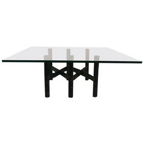Paul Evans Brutalist Iron Coffee Table 42 x 42.25 x 16 Black Glass Top (1 of 10)