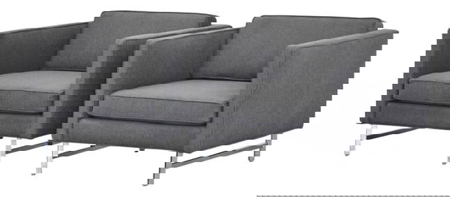 Mid-Century Modern Grey Cube Lounge Chairs Pair Chrome Frames (1 of 8)