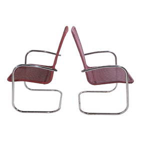Chic Dark Pink Cantilevered Lounge Chairs with Chrome Frame - Pair (1 of 10)