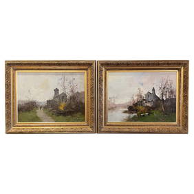 Antique Pair of Framed Oil Paintings by E. Kermanguy circa 1890 (1 of 18)