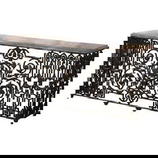 Louis XV 18th Century French Wrought Iron Console Table with Stone Top 88.5" W: Louis XV 18th Century French Wrought Iron Console Table with Stone Top 88.5" W This exquisite 18th Century French console table showcases the elegance of the Louis XV style, expertly crafted from wrou