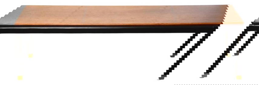 Mid-Century Modern Walnut Coffee Table Black Lacquer Brass Accents 60" (1 of 7)