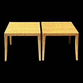 Vintage Milling Road Woven Rattan Side Tables Pair Khaki (1 of 7)