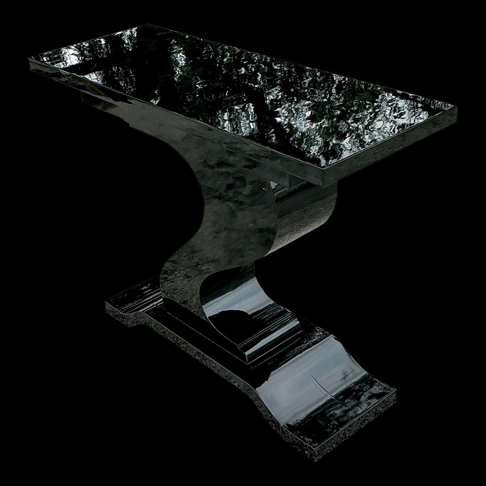 Elegant Vintage Postmodern Black Lacquered Console Table: Elegant Vintage Postmodern Black Lacquered Console Table Elevate your interior with this Vintage Postmodern Black Lacquered Console Table. Its glossy black lacquer finish and minimalist design exempli