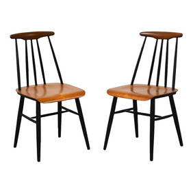 Mid-Century Modern Teak Dining Chairs Pair 17.5 Seat Height (1 of 8)