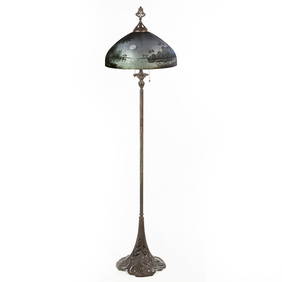 Handel Art Nouveau Peacock Floor Lamp 5'4 Multi-Color Antique Bronze (1 of 7)