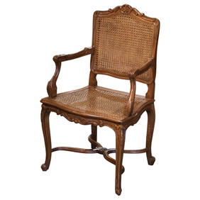 Elegant Louis XV Carved Walnut Cane Desk Armchair France 1990 38.25 H (1 of 12)