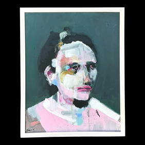 Vintage Boho Abstract Expressionist Oil Portrait on Canvas 17x21.25 (1 of 10)