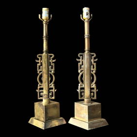 Set of 2 Vintage Brass Character Lamps Inspired by James Mont (1 of 4)