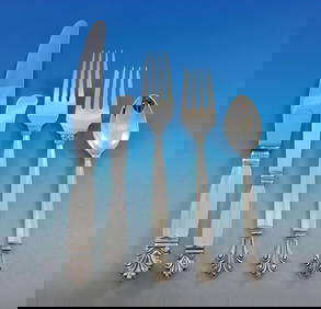 Georg Jensen Acanthus Sterling Silver Flatware Set 64 Pieces for 12 (1 of 11)