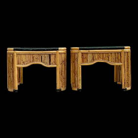 Charming Vintage Pencil Reed Side Tables Pair with Glass Tops (1 of 10)