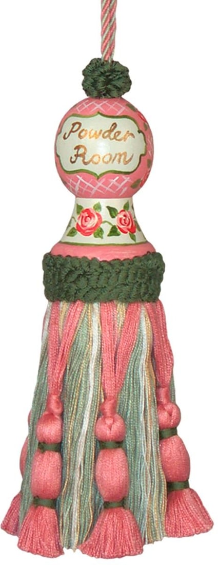 Elegant Light Pink Chinoiserie Tassel for Powder Rooms 7.50" Height: Elegant Light Pink Chinoiserie Tassel for Powder Rooms 7.50" Height Enhance your powder room with this elegant light pink tassel, crafted in a beautiful Chinoiserie style. This decorative tassel featu