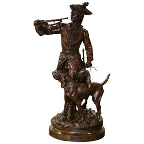 19th Century Bronze Sculpture Piqueur au Relais by H. Moreau 31in (1 of 13)