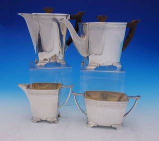Stower & Wragg English Sterling Silver 4pc Tea Set 1940 with Wood Handles (1 of 8)