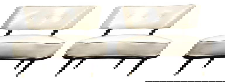 Mid-Century Modern White Vinyl Lounge Chairs Pair 37.5 x 34 x 27.5 (1 of 9)