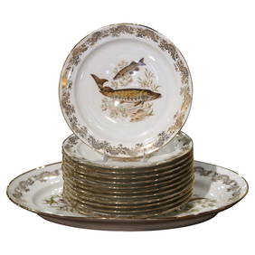 Vintage French Limoges Porcelain Service Set Signed Benoit Fish Decor 13 Pieces (1 of 10)