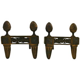 Antique Late 19th Century Brass Chenets Pair 9 x 8.5 x 14.5 (1 of 6)