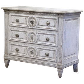 19th Century Louis XVI Hand-Carved Three-Drawer Commode Chest in Off-White (1 of 10)