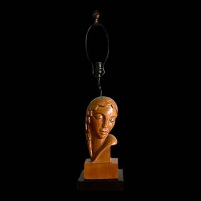 Vintage Art Deco Hand Carved Wood Lady Table Lamp (1 of 6)