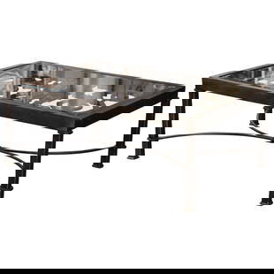 19th Century French Wrought Iron Coffee Table with Beveled Glass Top: 19th Century French Wrought Iron Coffee Table with Beveled Glass Top This exquisite coffee table is a stunning blend of history and craftsmanship, featuring a base constructed from an ornate 19th-cent