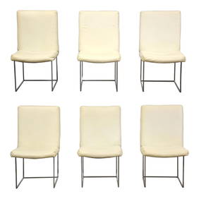 Milo Baughman Mid-Century Modern Dining Chairs Set of 6 White Vinyl Chrome (1 of 7)