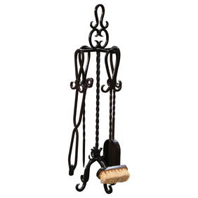 Vintage French Gothic Wrought Iron 5-Piece Fireplace Tool Set 37" H (1 of 9)