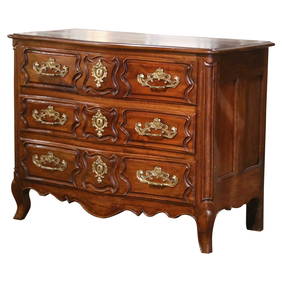 18th Century French Louis XV Walnut Commode Chest with Bronze Handles (1 of 14)