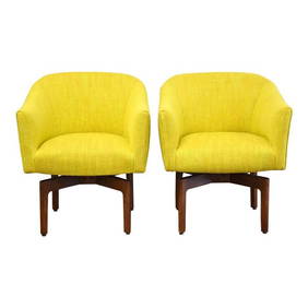 Jens Risom Mid-Century Modern Yellow Swivel Lounge Chairs Pair (1 of 9)