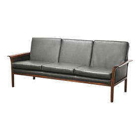 Knut Saeter Mid Century Modern Black Vinyl Sofa with Rosewood Arms (1 of 8)