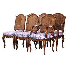 Elegant French Louis XV Style Dining Chairs Set of 6 in Walnut and Cane (1 of 18)