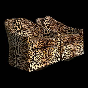 Vintage Boho Leopard Velvet Swivel Chairs - a Pair (1 of 10)