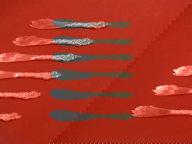 Reed & Barton Les Six Fleurs Sterling Silver Trout Knife Set 6pc 7.5" Custom Made (1 of 1)
