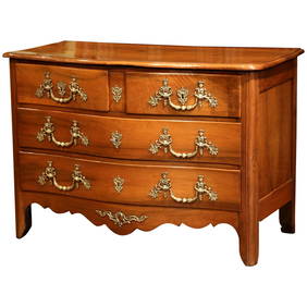 Antique French Louis XIV Walnut Chest Commode with Bronze Handles 49" W (1 of 10)