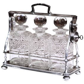 Antique 19th Century English Silver Plated Tantalus with 3 Cut Glass Carafes (1 of 8)