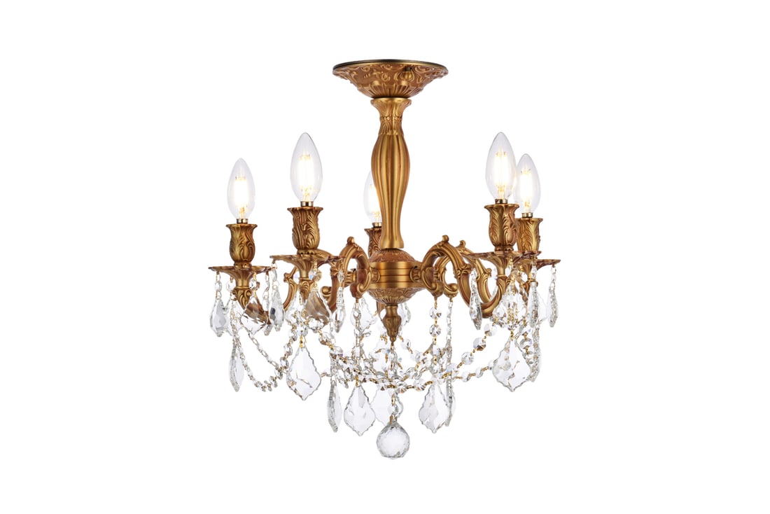 Rosalia 5 Light Flush Mount French Gold with Royal Cut Crystal: Rosalia 5 Light Flush Mount French Gold with Royal Cut Crystal Illuminate your space with the exquisite Rosalia 5 Light Flush Mount, designed to bring a touch of Austro-Hungarian royalty into your hom