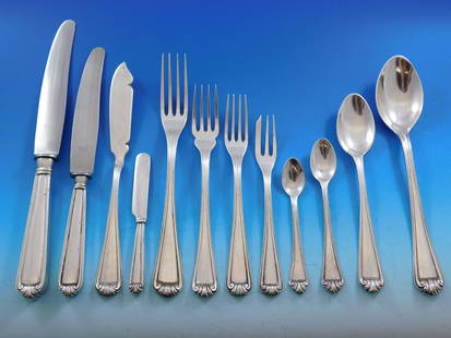 Monumental Portuguese 833 Silver Flatware Set for 12 with Scroll Design 150 Pieces: Monumental Portuguese 833 Silver Flatware Set for 12 with Scroll Design 150 Pieces This monumental Portuguese 833 silver flatware set features an elegant scroll design and includes a total of 150 piec