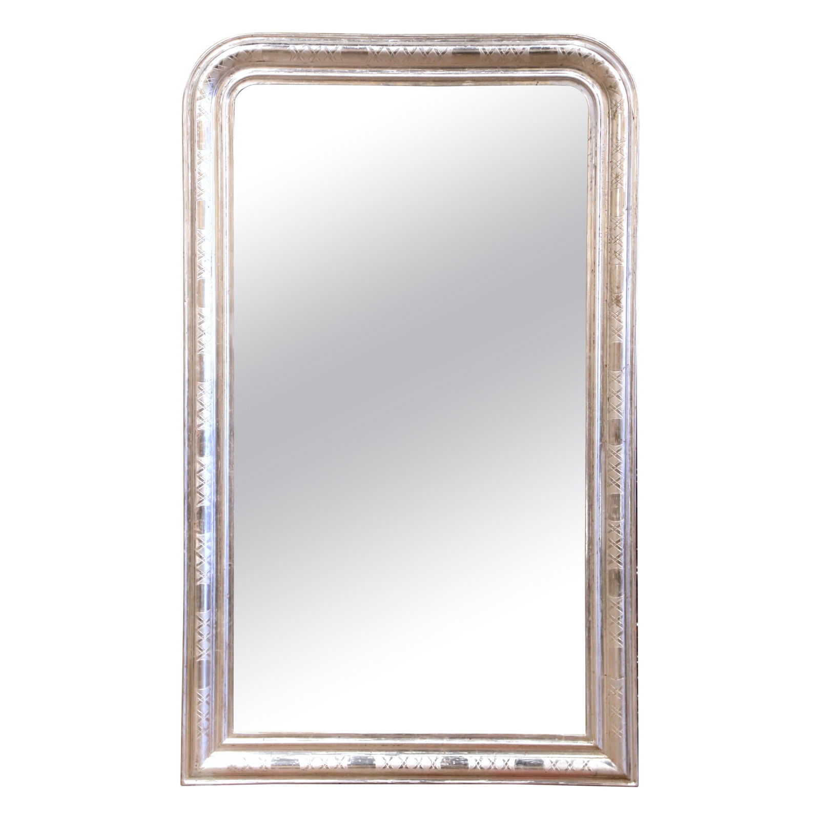 19th Century Louis Philippe Silvered Mirror 54 x 33 in France: 19th Century Louis Philippe Silvered Mirror 54 x 33 in France This stunning 19th Century French Louis Philippe mirror is a beautiful example of late 19th-century craftsmanship, circa 1870. Measuring 5