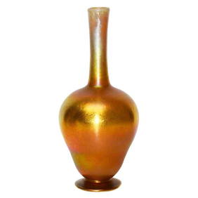 Tiffany Studios Vintage Gold Favrile Glass Table Vase Engraved 9 5/8 x 4 (1 of 4)