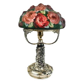 Pairpoint Art Nouveau Rose Bouquet Lamp on Silvered Grape Base (1 of 7)
